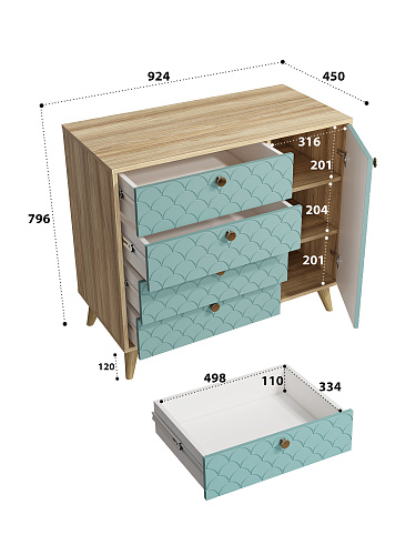 Комод Велламо ВО-11 блэквуд ячменный/бирюза