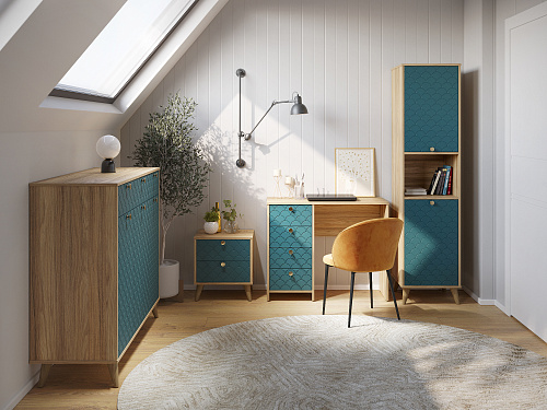 Комплект мебели для кабинета Велламо ВО-109 блэквуд ячменный/морская волна