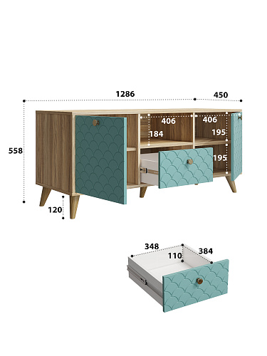 Тумба ТВ Велламо ВО-13 блэквуд ячменный/бирюза