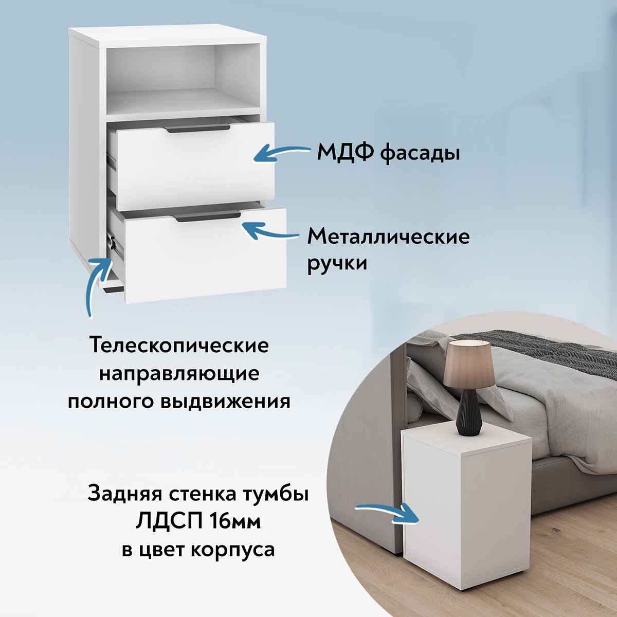 Тумба прикроватная Оптима ОП-07 белый структурный/меренга
