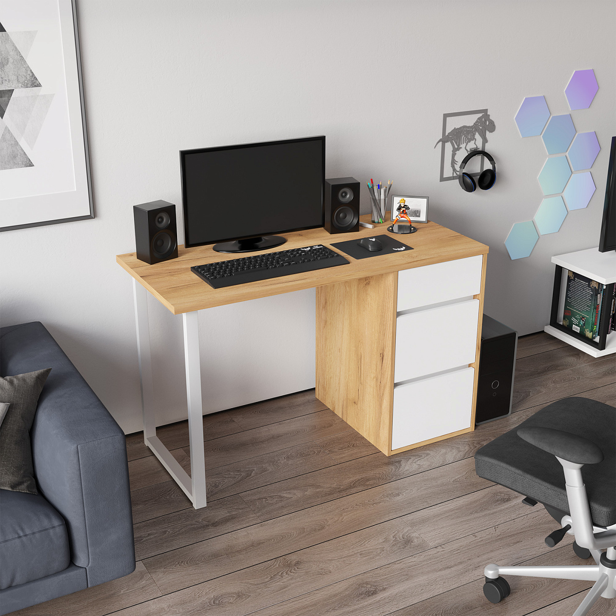 Стол С-411 дуб крафт золотой/меренга (1200х550 белая опора)