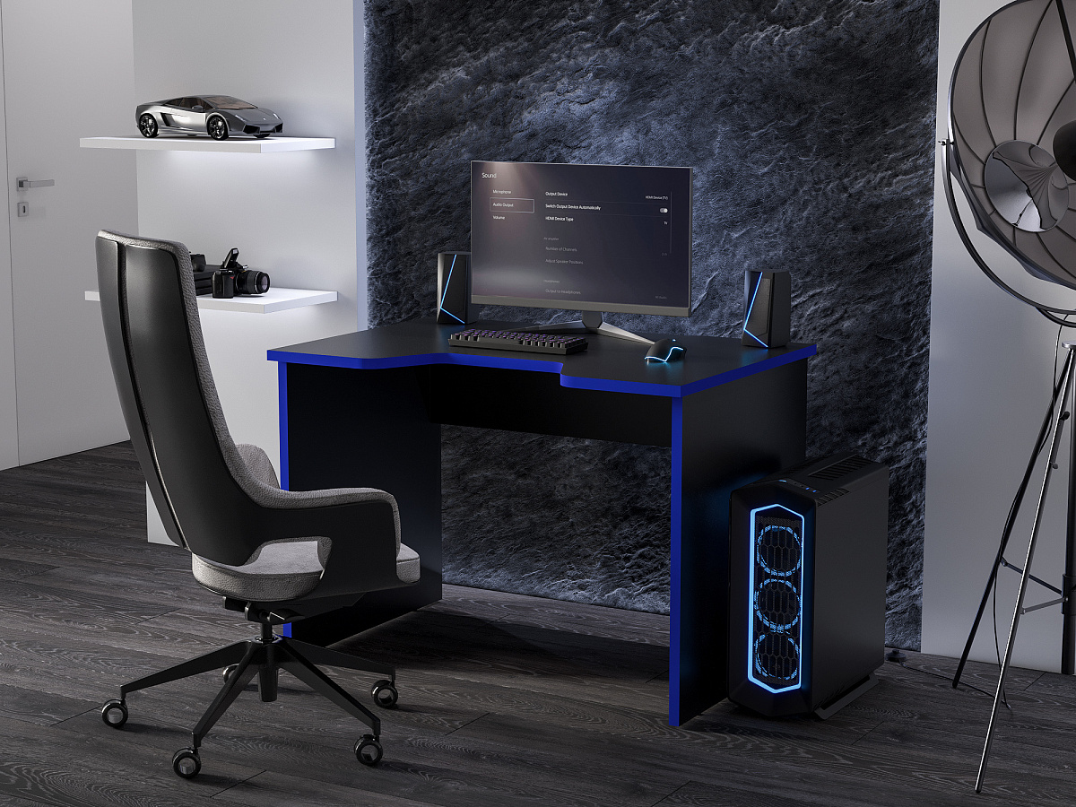 Геймерский стол С-241 черный/синий (1100х750)