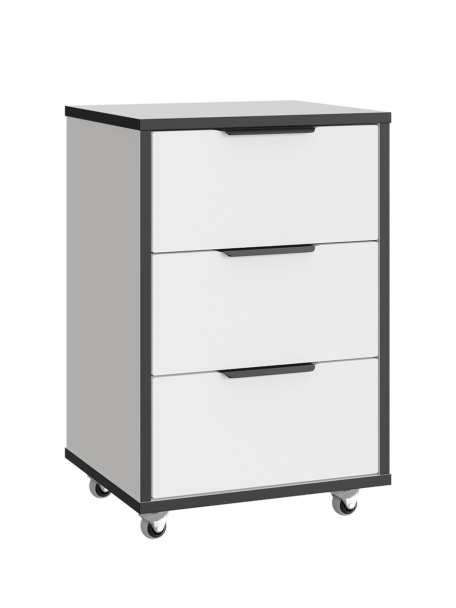 Тумба мобильная К-54 белый структурный/меренга/черная кромка