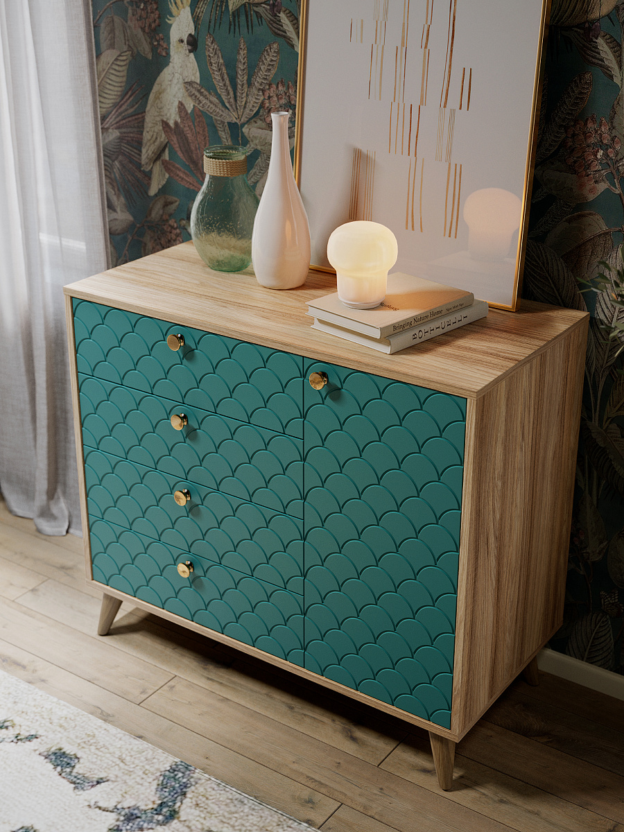 Комод Велламо ВО-11 блэквуд ячменный/бирюза