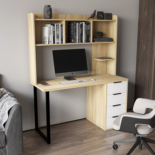 Стол письменный с полкой П-102402 блэквуд ячменный/меренга