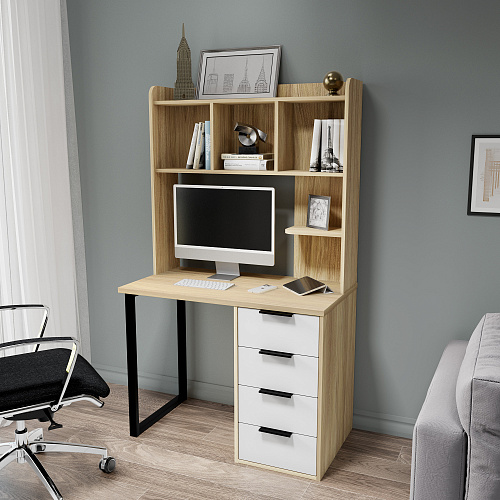 Стол письменный с полкой П-100404 блэквуд ячменный/меренга