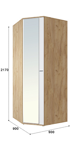 Шкаф угловой Эмилия ЭЛ-17К с зеркалом дуб крафт золотой/меренга