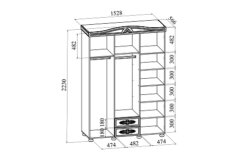Шкаф трёхдверный с зеркалом Ассоль АС-27 белое дерево