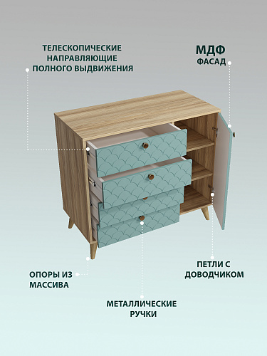 Комод Велламо ВО-11 блэквуд ячменный/бирюза