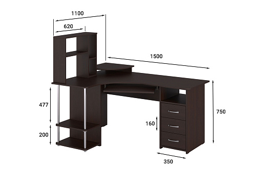 Стол компьютерный С-237 с полкой СЕ-237 венге