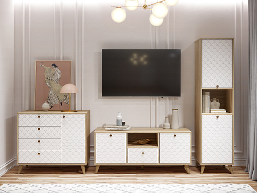 Тумба ТВ Велламо ВО-13 блэквуд ячменный/бланж