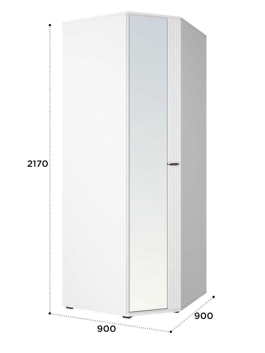 Шкаф угловой Эмилия ЭЛ-17К с зеркалом белый структурный/меренга