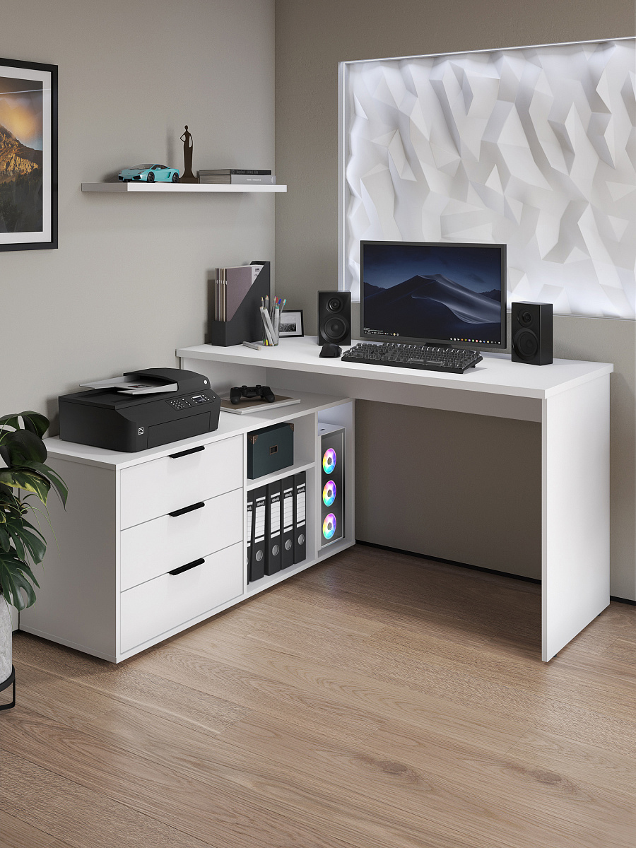 Стол угловой Оптима ОП-21 белый структурный/меренга