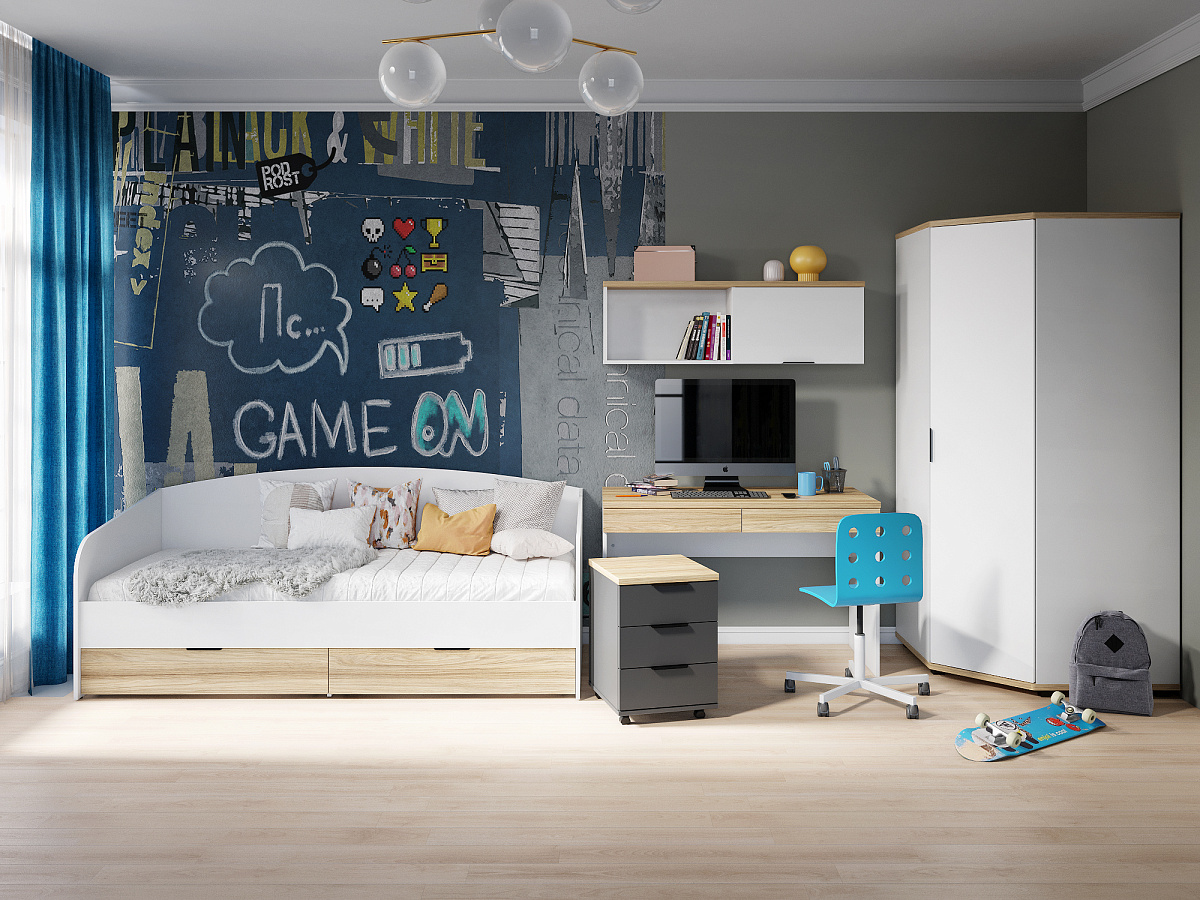 Комплект мебели для детской Скайлайт СЛ-010 блэквуд ячменный/графит/белый/меренга