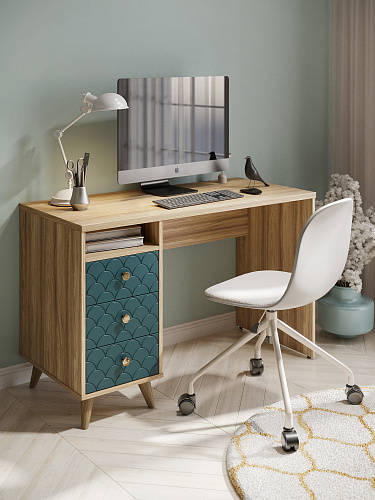 Стол Велламо ВО-18 блэквуд ячменный/морская волна (левый)