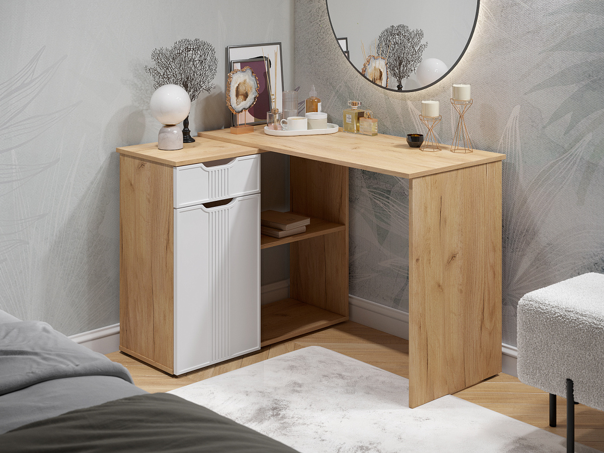 Стол угловой Эмилия ЭЛ-47 дуб крафт золотой/меренга