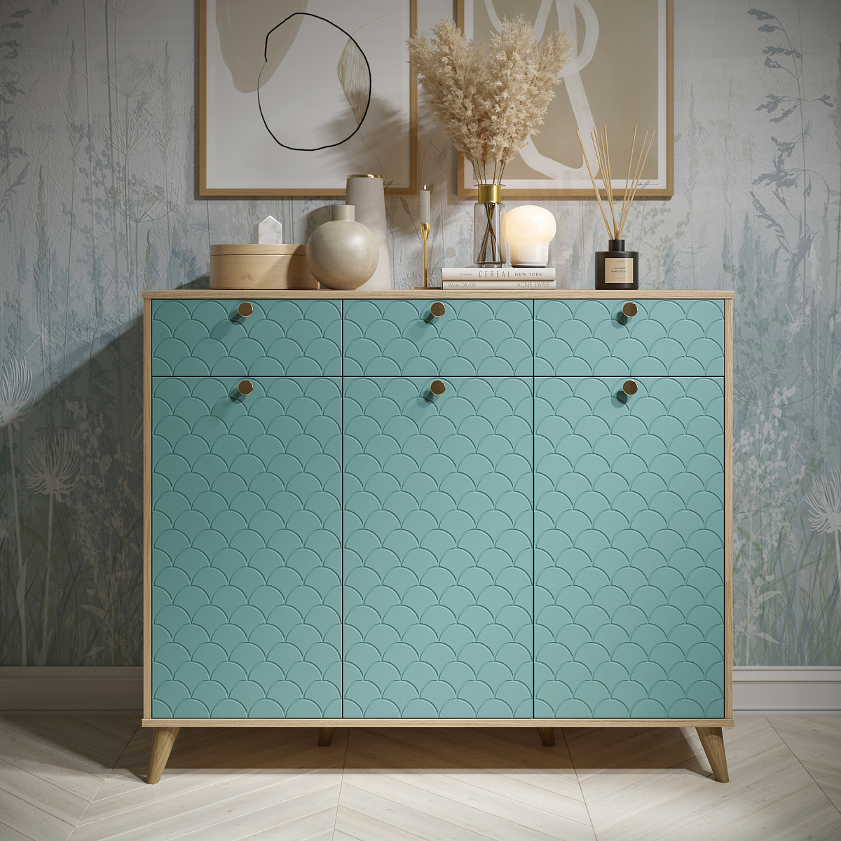 Тумба Велламо ВО-05 блэквуд ячменный/бирюза