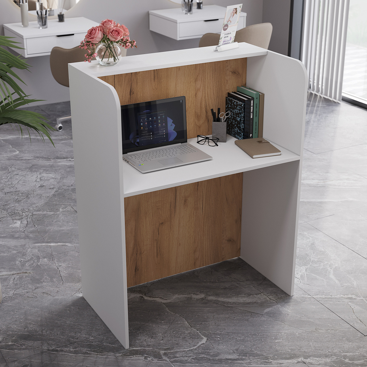 Тумба/ресепшн Р-01 белый структурный/дуб крафт золотой