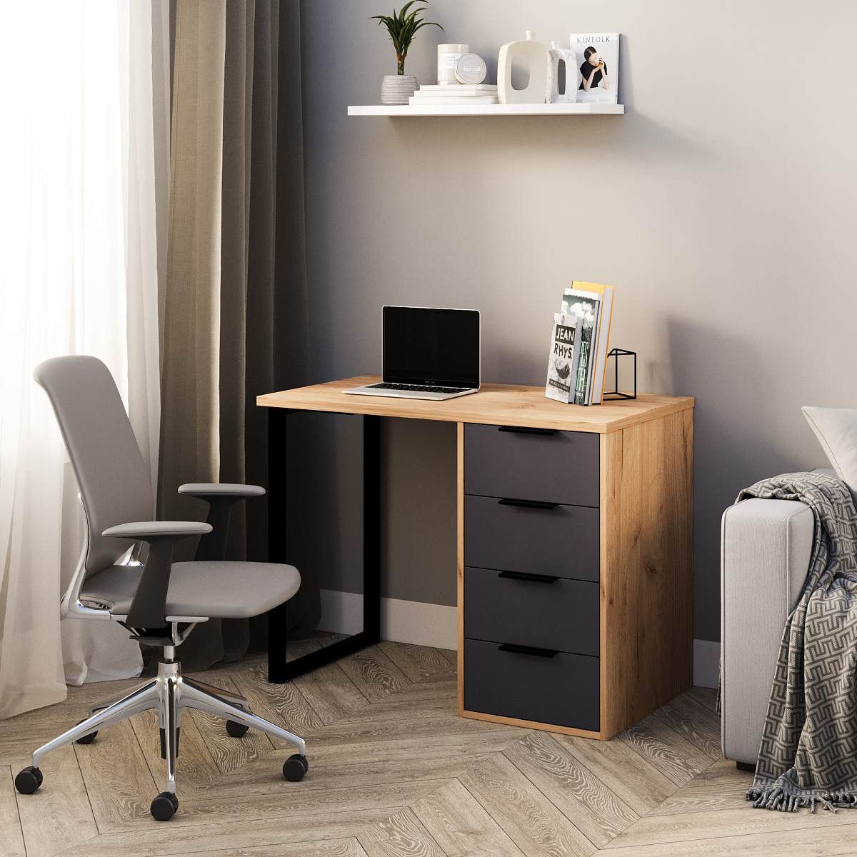 Стол С-404 дуб крафт золотой/графит (1000х550)