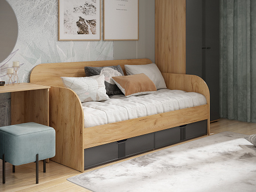 Кровать Эмилия ЭЛ-48 (90/200) дуб крафт золотой/графит