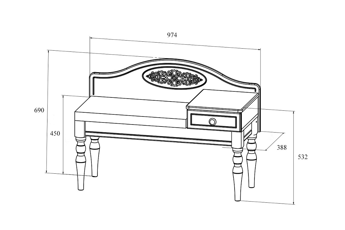 Банкетка Ассоль АС-41 (ящик справа) белое дерево