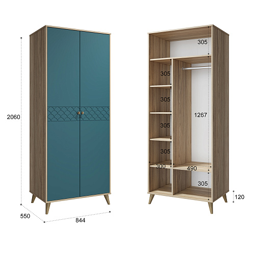 Шкаф Велламо ВО-06 блэквуд ячменный/морская волна