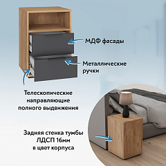 Тумба прикроватная Оптима ОП-07 дуб крафт золотой/графит