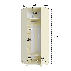 Шкаф угловой Ассоль плюс АС-521К (левый с короной) ваниль