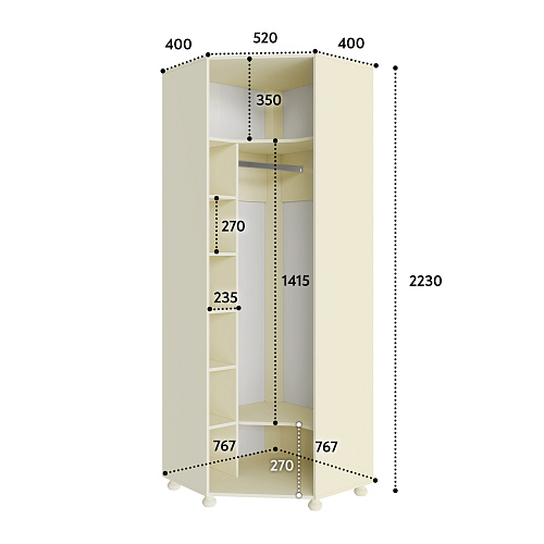 Шкаф угловой Ассоль плюс АС-521К (правый с короной) ваниль