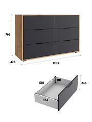 Комод Оптима ОП-15 (1202х426) дуб крафт золотой/графит