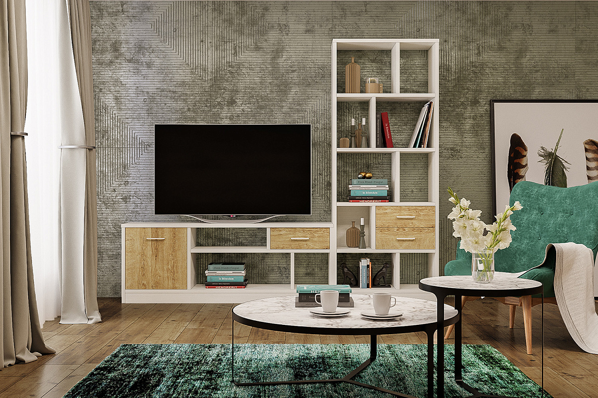 Набор мебели для гостиной Виктория-002 белый структурный/дуб роше