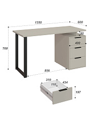 Стол С-406 (1350*600) глиняный серый/риолит