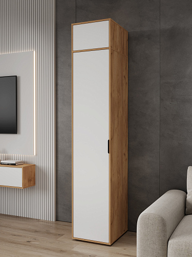 Шкаф-пенал с антресолью Оптима ОП-127 дуб крафт золотой/меренга