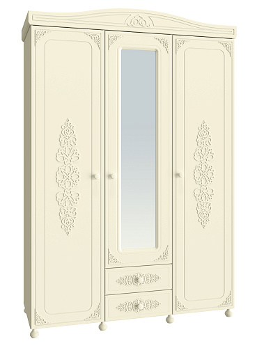 Шкаф трёхдверный с зеркалом Ассоль плюс АС-27 ваниль