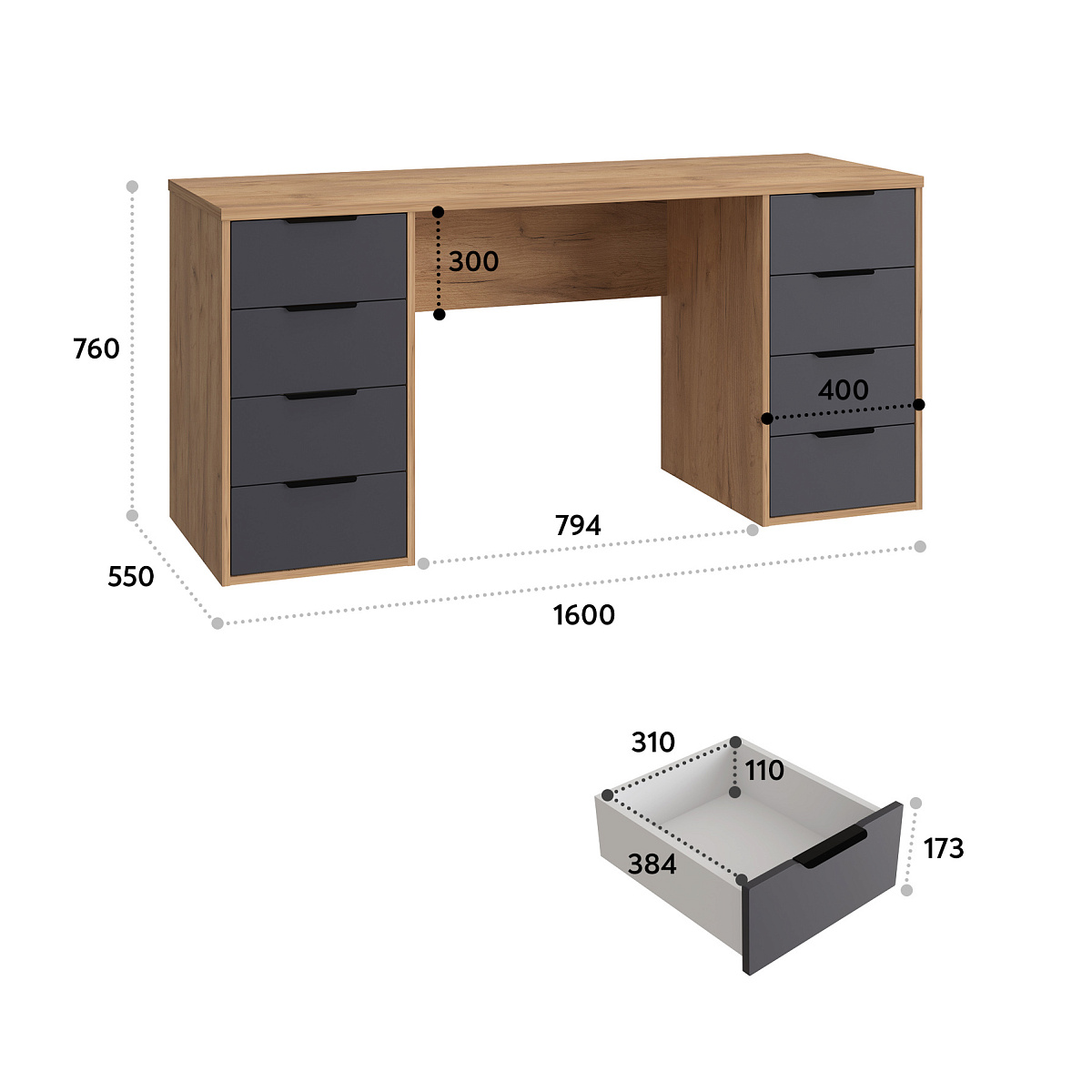 Стол С-403 дуб крафт золотой/графит (1600х550)
