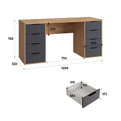 Стол С-403 дуб крафт золотой/графит (1600х550)