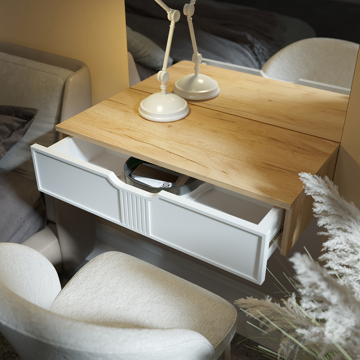 Тумба подвесная ЭЛ-22 дуб крафт золотой/меренга