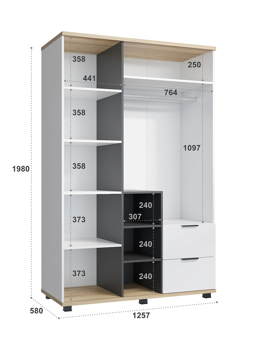 Шкаф комбинированный Скайлайт СЛ-3К блэквуд ячменный/графит/белый/меренга