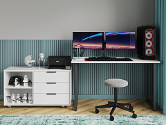 Стол С-600 белый структурный/каркас черный (1350х600)