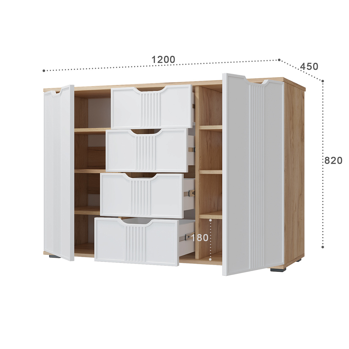Комод Эмилия ЭЛ-21 дуб крафт золотой/меренга