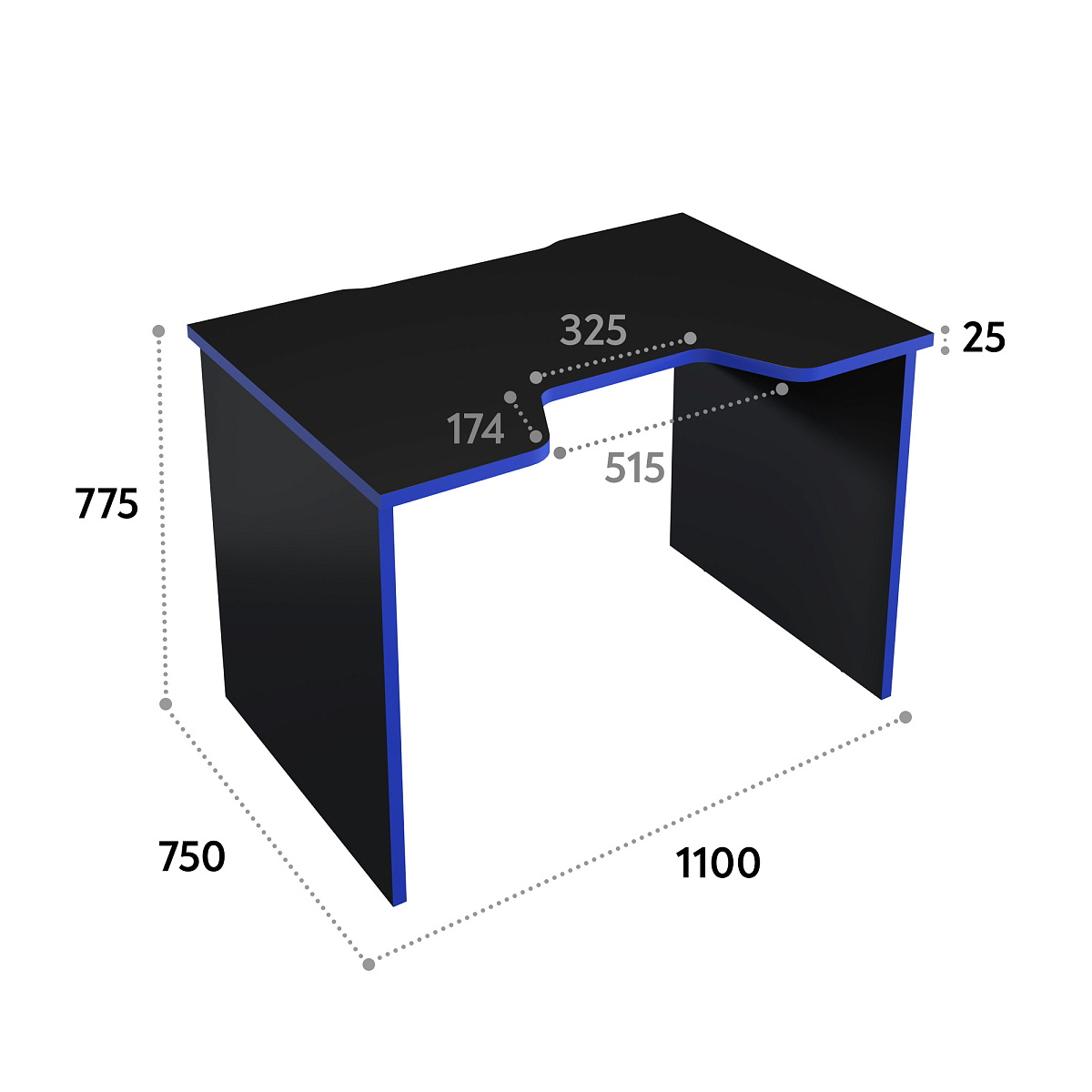 Геймерский стол С-241 черный/синий (1100х750)