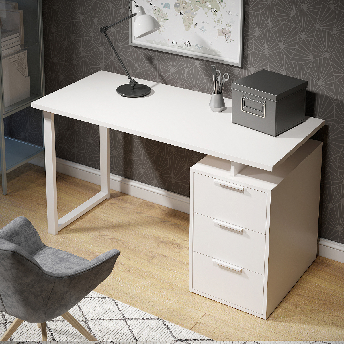 Стол С-416 белый структурный/меренга (1350*600 белая опора)