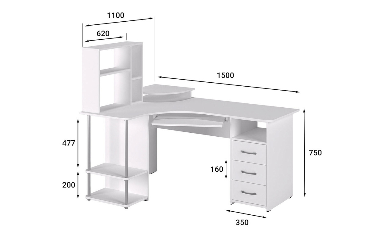 Стол компьютерный С-237 с полкой СЕ-237 белый структурный