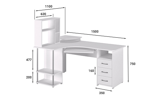 Стол компьютерный С-237 с полкой СЕ-237 белый структурный