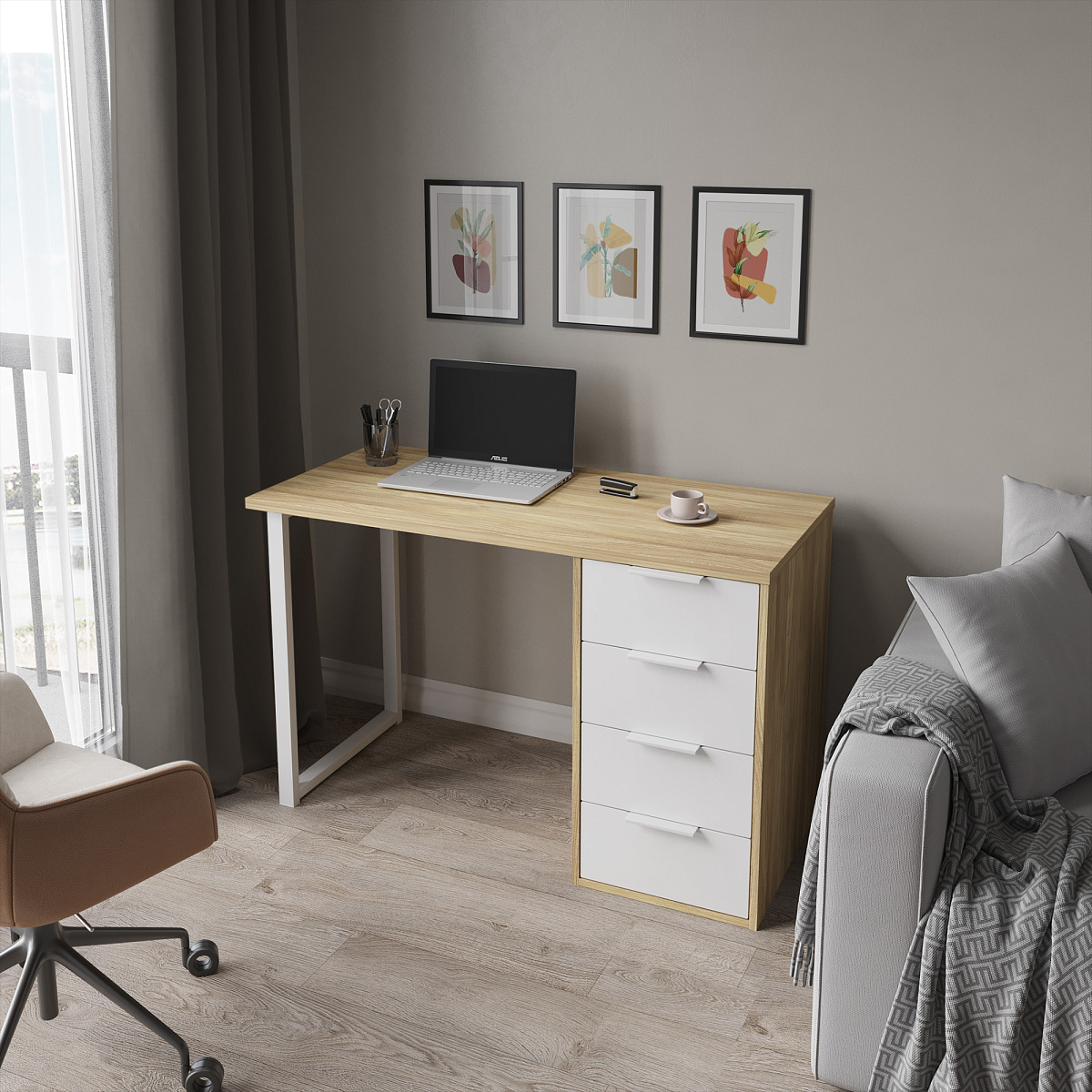 Стол С-410 блэквуд ячменный/меренга (1200х550 белая опора)