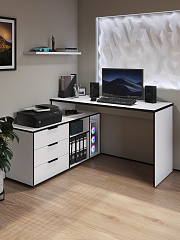 Стол угловой Оптима ОП-21 белый структурный/меренга/черная кромка