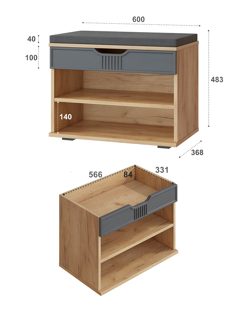 Тумба Эмилия ЭЛ-44К дуб крафт золотой/графит