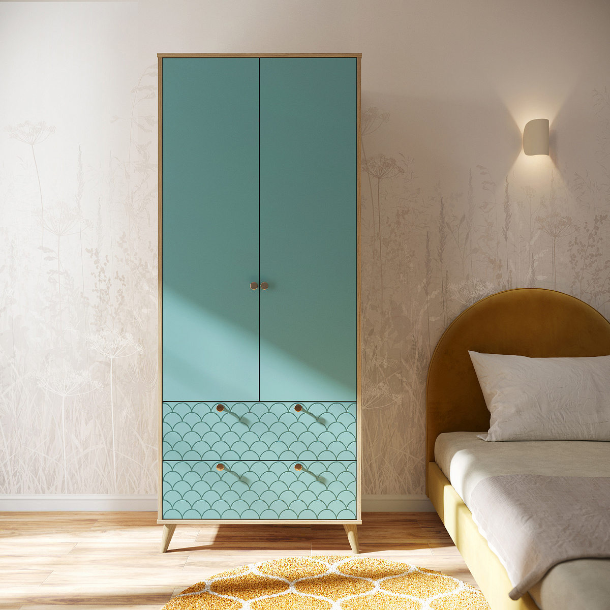 Шкаф Велламо ВО-07 блэквуд ячменный/бирюза