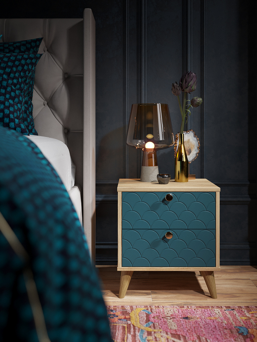 Тумба прикроватная Велламо ВО-01 блэквуд ячменный/морская волна