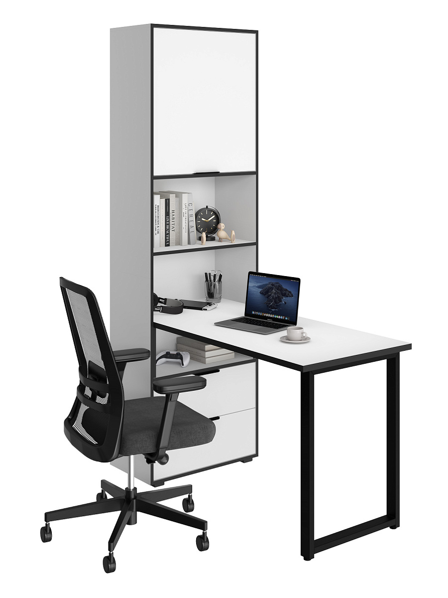 Стол рабочий Оптима ОП-20 белый структурный/меренга/черная кромка